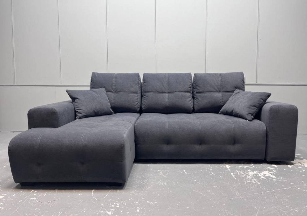 Диваны угловые в гостиную, Угловой диван Бруно с оттоманкой слева, велюр