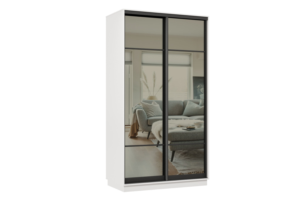 Шкафы-купе 2-х дверные, Шкаф-купе Премьер 02 (11ЗГ;11ЗГ) фасады зеркало графит/двухдверный/Профиль чёрный муар