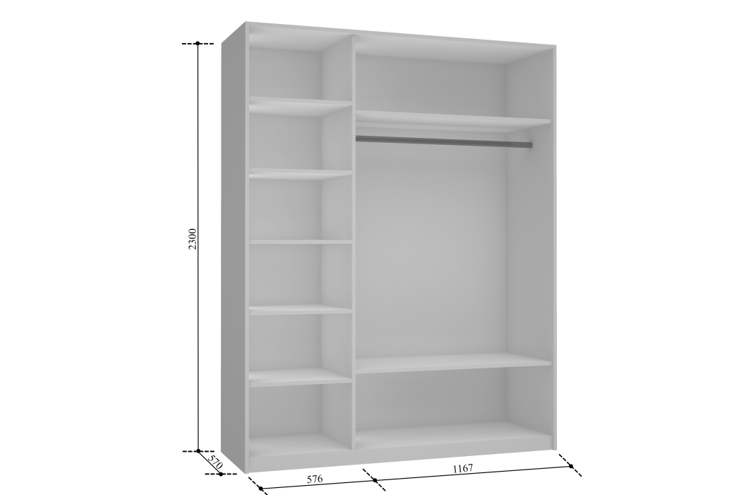 Шкафы-купе 3-х дверные, Шкаф Прайм трио  Зеркало 2300 х 1800 х 570