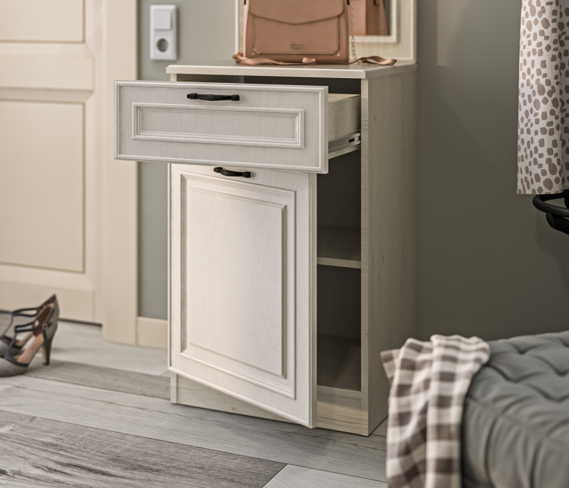 Гранд, Тумба с зеркалом Гранд / Ливерпуль СБ-3508 Дуб Приморский Белый/МДФ Классика Светлый