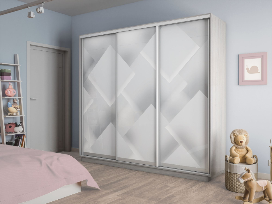 Шкафы-купе 3-х дверные, Шкаф-купе Экспресс 3-х дверный Фотопечать Квадрат Стекла 240х45х240