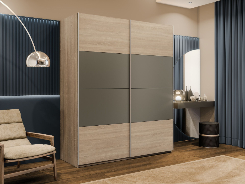 Шкафы-купе 2-х дверные, Шкаф-купе Эста 2-х дверный ДСП/Стекла хаки/Доводчик 200х66х240