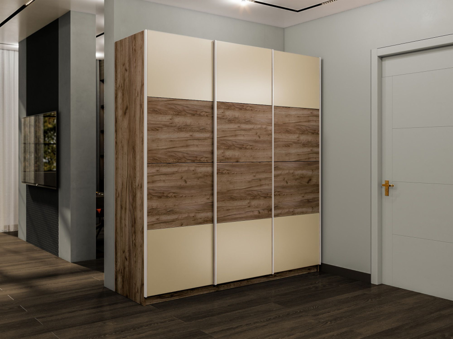 Шкафы-купе 3-х дверные, Шкаф-купе Эста 3-х дверный ДСП/Стекла фисташка/Доводчик 270х66х240