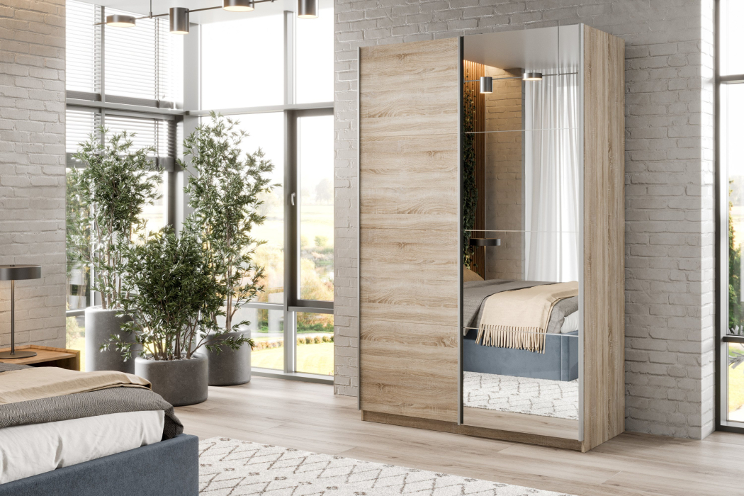 Шкафы-купе 2-х дверные, Шкаф-купе Smart 1224 2х дверный (фасады ЛДСП,зеркало) профиль серебро