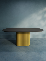 Стол овальный обеденный с металлическим золотым подстольем 200*90*75