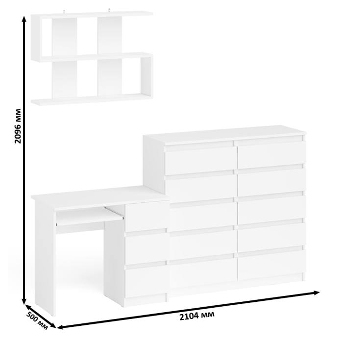 Домашние кабинеты, Стол компьютерный Мори МС-6 ящики справа с высоким комодом и полочкой для книг