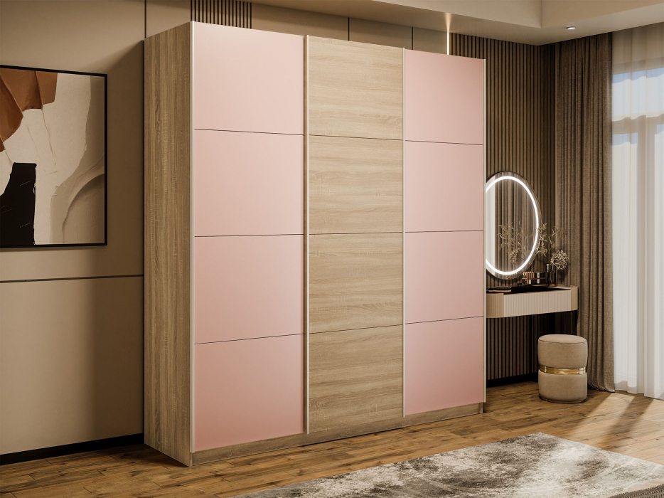 Шкафы-купе 3-х дверные, Шкаф-купе Прайм 3-х дверный Стекла пудра/ДСП/Доводчики 210х57х230