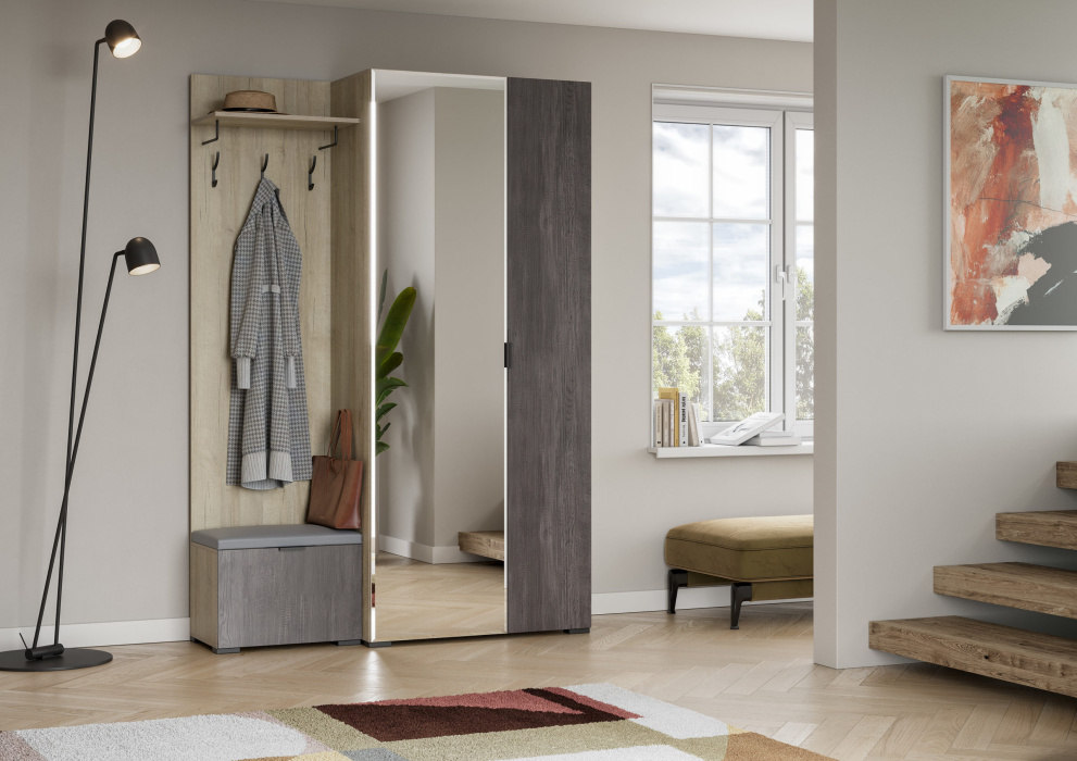 Прихожие, Вешалка Шаде В-3406, дуб серый, черный ясень, ткань simple 27