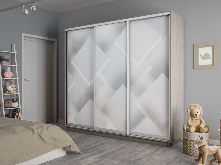 Шкафы-купе 3-х дверные, Шкаф-купе Экспресс 3-х дверный Фотопечать Квадрат Стекла 180х45х220