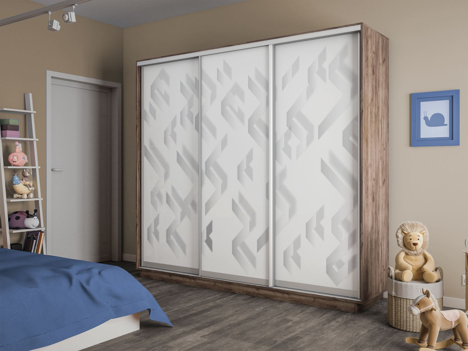 Шкафы-купе 3-х дверные, Шкаф-купе Экспресс 3-х дверный Фотопечать Ленты Стекла 240х45х240