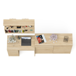 Комод на восемь ящиков Мори со столом для компьютера МС-6 левый и навесной полкой
