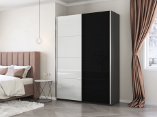 Шкафы-купе 2-х дверные, Шкаф-купе Прайм 2х дверный Белый Глянец/Стекло черное 120х57х230