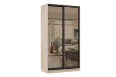 Шкафы-купе 2-х дверные, Шкаф-купе Премьер 11 (11ЗБ;11ЗБ) фасады зеркало бронза/двухдверный/Профиль чёрный муар