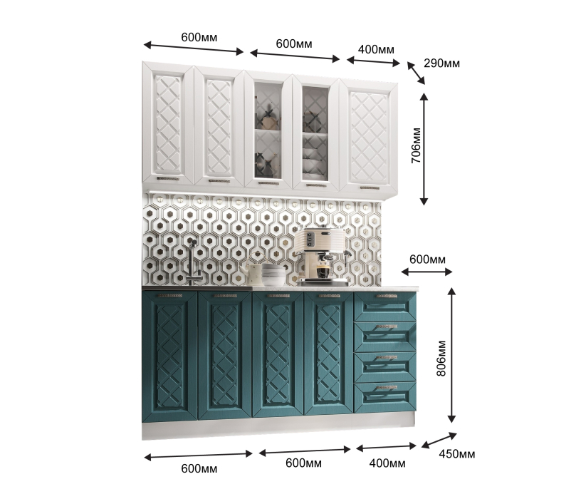 Кухонные гарнитуры, Кухня Агава 1,6 м Акация Белая/Моренга МДФ