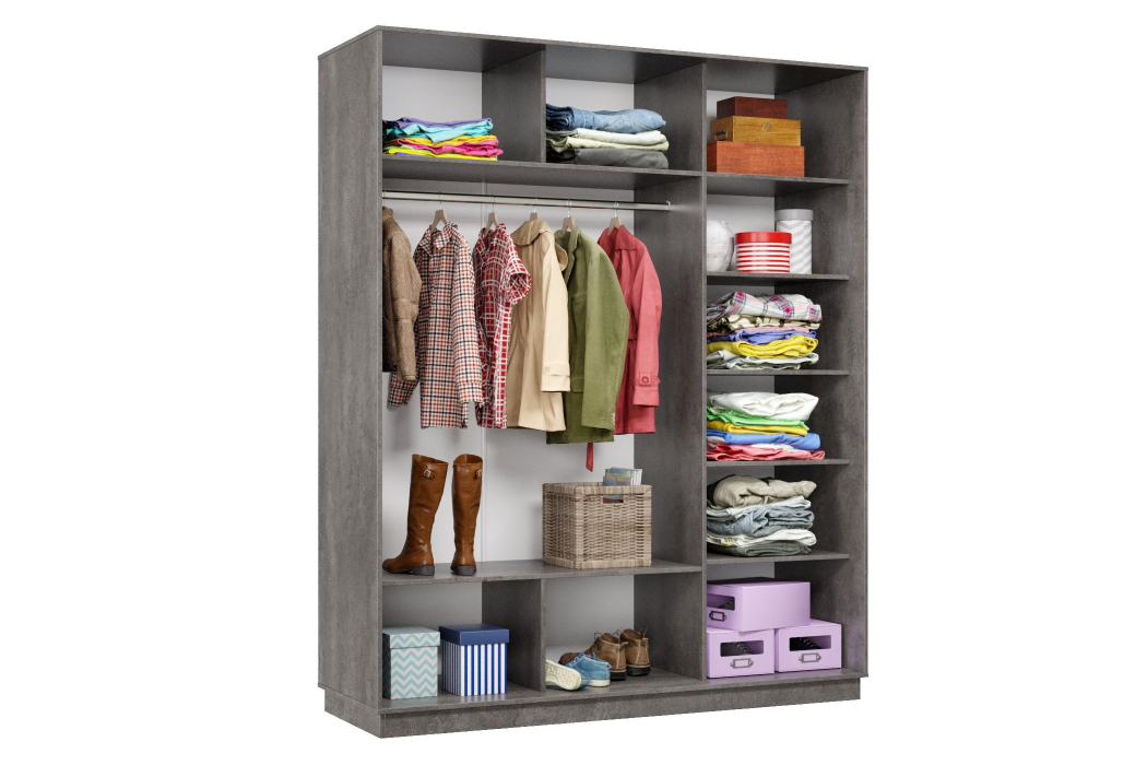 Шкафы-купе 3-х дверные, Шкаф-купе Премьер 22 (11ЗГ;11ЗГ;11ЗГ) фасады зеркало графит/трёхдверный/Профиль чёрный муар