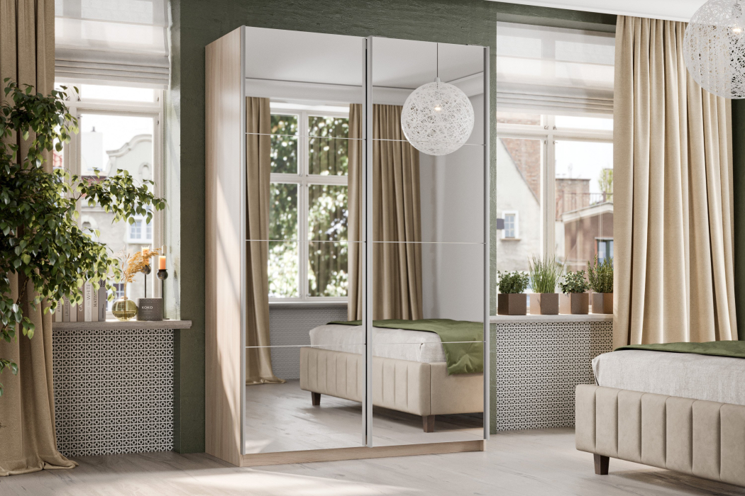 Шкафы-купе 2-х дверные, Шкаф-купе Smart 1422 2х дверный (фасады зеркало) профиль серебро