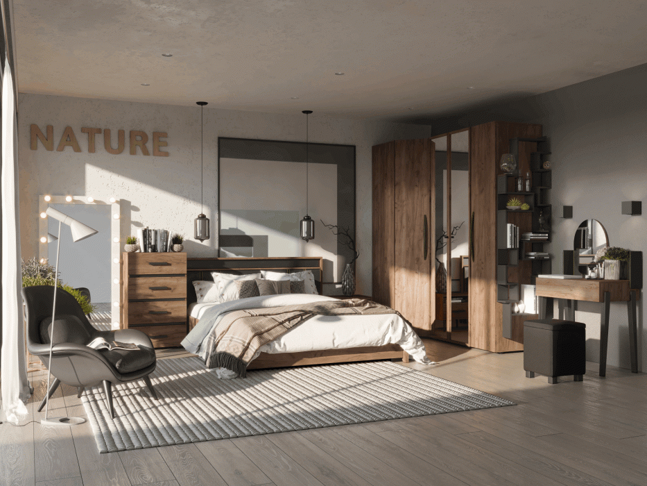 Шкафы двухстворчатые, Модульная система Nature (модуль 54) Шкаф для одежды 2-дв ЛДСП+Зеркало