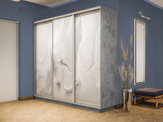 Шкафы-купе 3-х дверные, Шкаф-купе Экспресс 3-х дверный Фотопечать Шелк Стекла 180х45х240