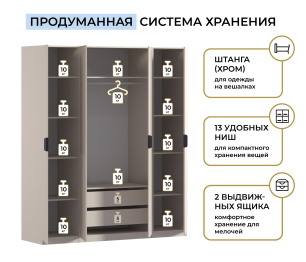 Шкаф четырехдверный Макс 2000 мм, вариант №1 (ЛДСП/МДФ)