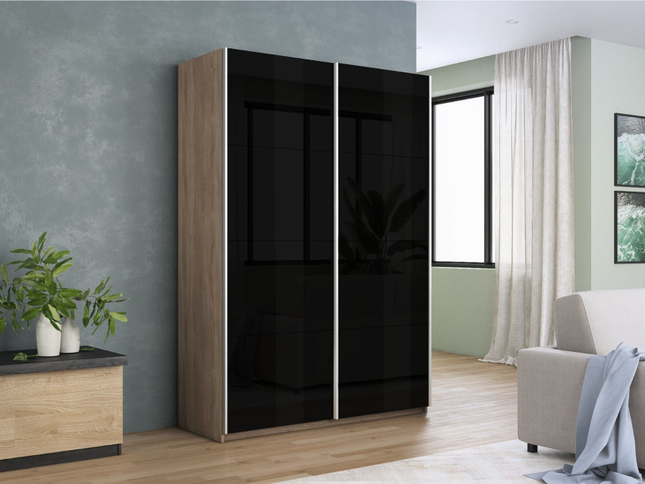 Шкафы-купе 2-х дверные, Шкаф-купе Прайм 2-х дверный Стекла черные/Доводчики 140х57х230