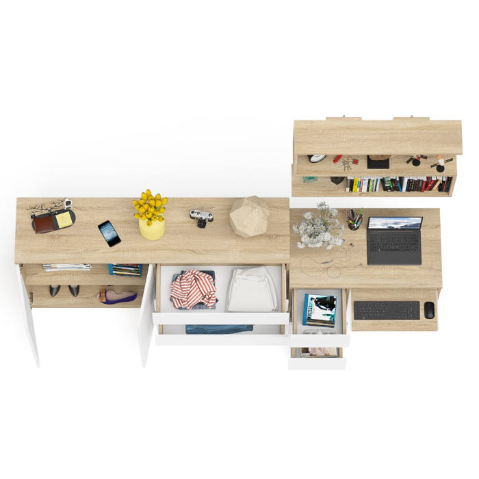 Домашние кабинеты, Большой комод Мори МК1600.1 с открытой полкой и письменным столом МС-6 левый
