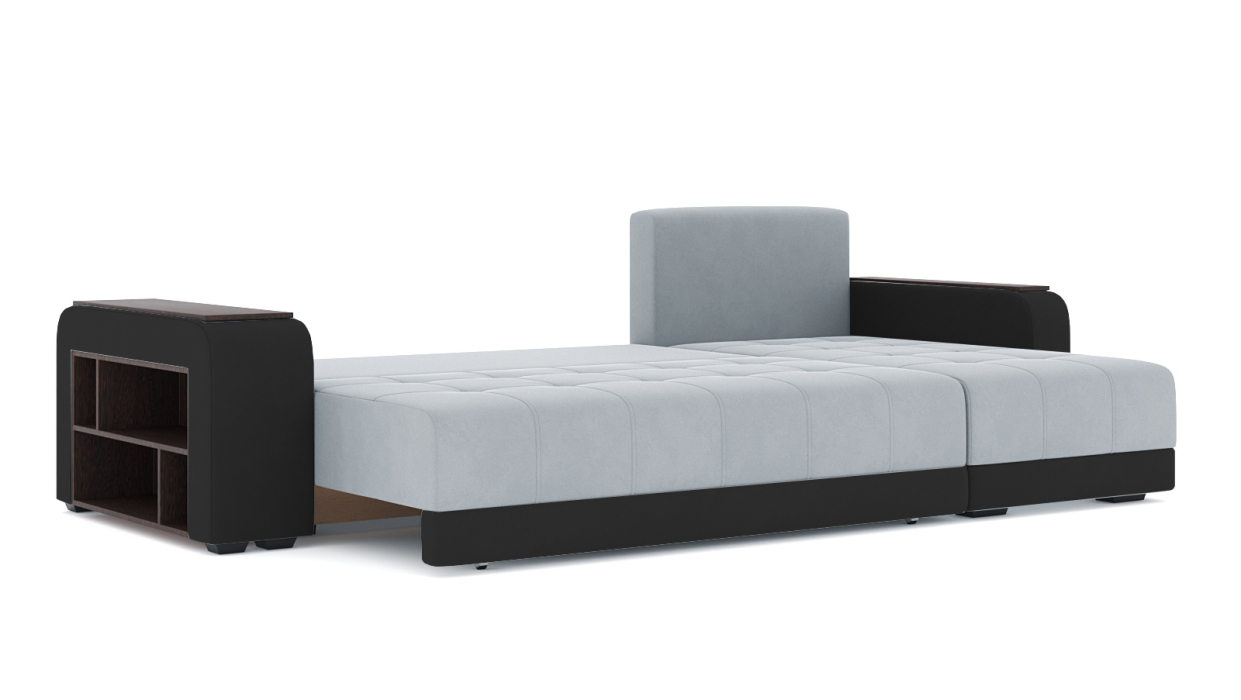 Диваны угловые в гостиную, Диван-кровать угловой Милан ПБ еврокнижка, велюр+кож.зам.