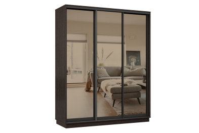 Шкаф-купе Премьер 23 (01ЗБ;01ЗБ;01ЗБ) фасады зеркало бронза/трёхдверный/Профиль чёрный муар