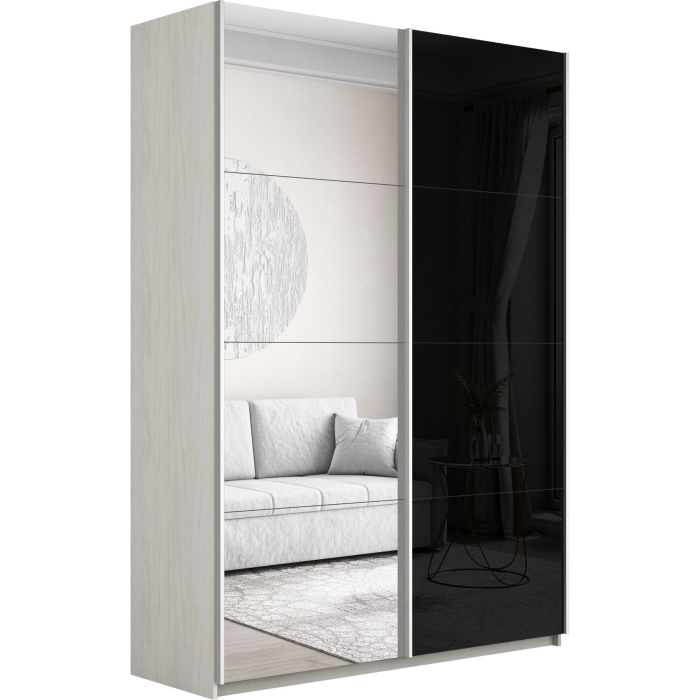 Шкафы-купе 2-х дверные, Шкаф-купе Прайм 2-х дверный Зеркало/Стекло черное/Доводчики 120х57х230