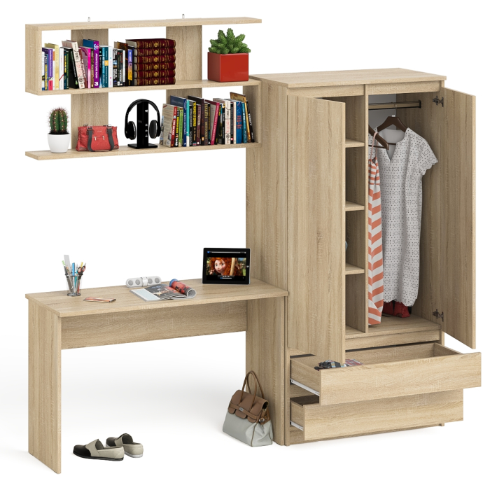 Домашние кабинеты, Стол для ноутбука 1200 Мори с полкой для книг и шкаф-комодом МШ900.1