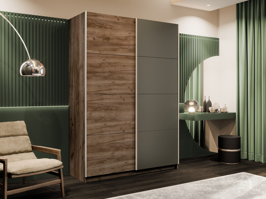 Шкафы-купе 2-х дверные, Шкаф-купе Прайм 2-х дверный ДСП/Стекло хаки/Доводчики 160х57х230