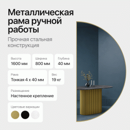 Зеркало рамное настенное в виде полукруга RONTUS M, 160*80 см