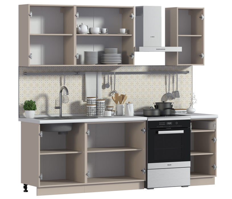 Кухонные гарнитуры, Кухонный гарнитур Регина Бежевый песок / МДФ Белый матовый 2,4 м