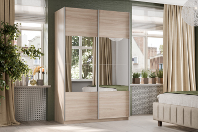 Шкаф-купе Smart 1424 2х дверный (фасады ЛДСП/зеркало) профиль серебро