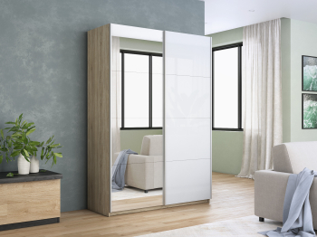 Шкаф-купе Прайм 2х дверный Зеркало/Белый Глянец 140х57х230