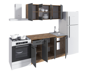 Кухонный гарнитур Лофт 150 см Дуб вотан/Диамант серый