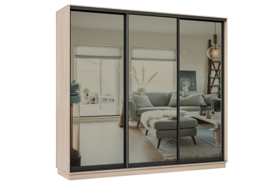 Шкаф-купе Премьер 59 (01ЗГ;01ЗГ;01ЗГ) фасады зеркало графит/трёхдверный/Профиль чёрный муар