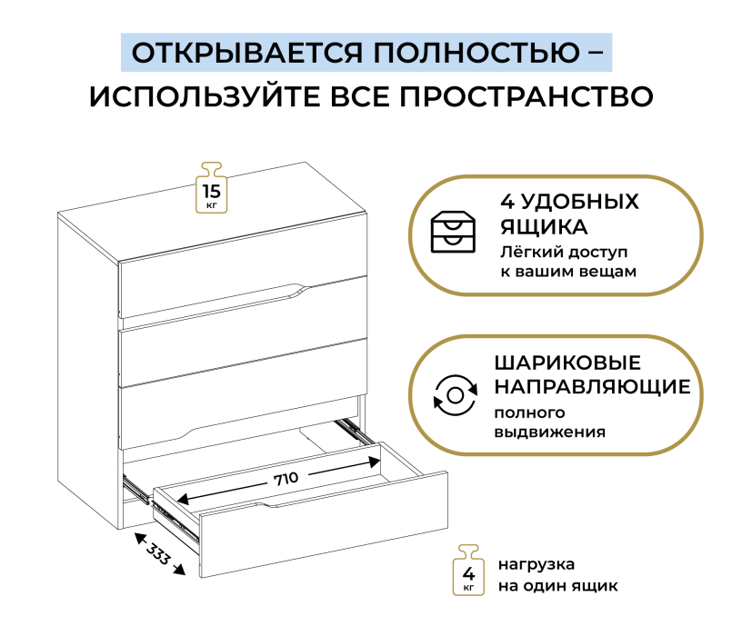Комоды, Комод 4 ящика Нова СБ-3629