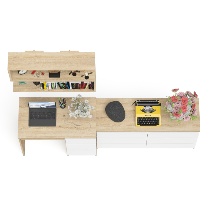 Домашние кабинеты, Широкий комод Мори МК1200.6 с компьютерным столом правый и полочкой для книг