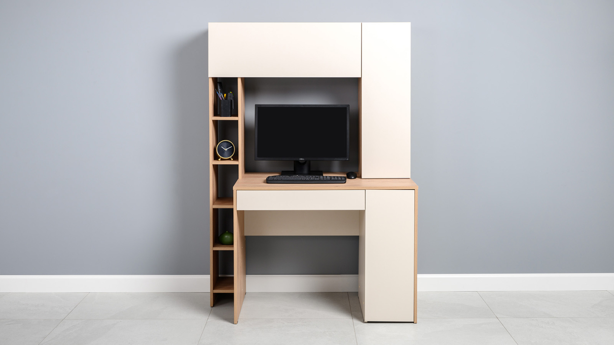 Прямые компьютерные столы, Стол компьютерный Комфорт 12.71, гикори рокфорд натуральный, сатин