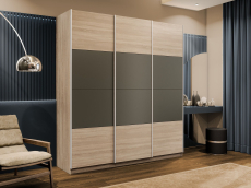 Шкафы-купе 3-х дверные, Шкаф-купе Эста 3-х дверный ДСП/Стекла хаки/Доводчик 240х66х240