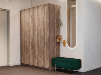 Шкаф складной Е1 Локер ("Гармошка" с системой Push to Move/Правый)162х52.5х220 см,с двумя комплектами полок и модулем