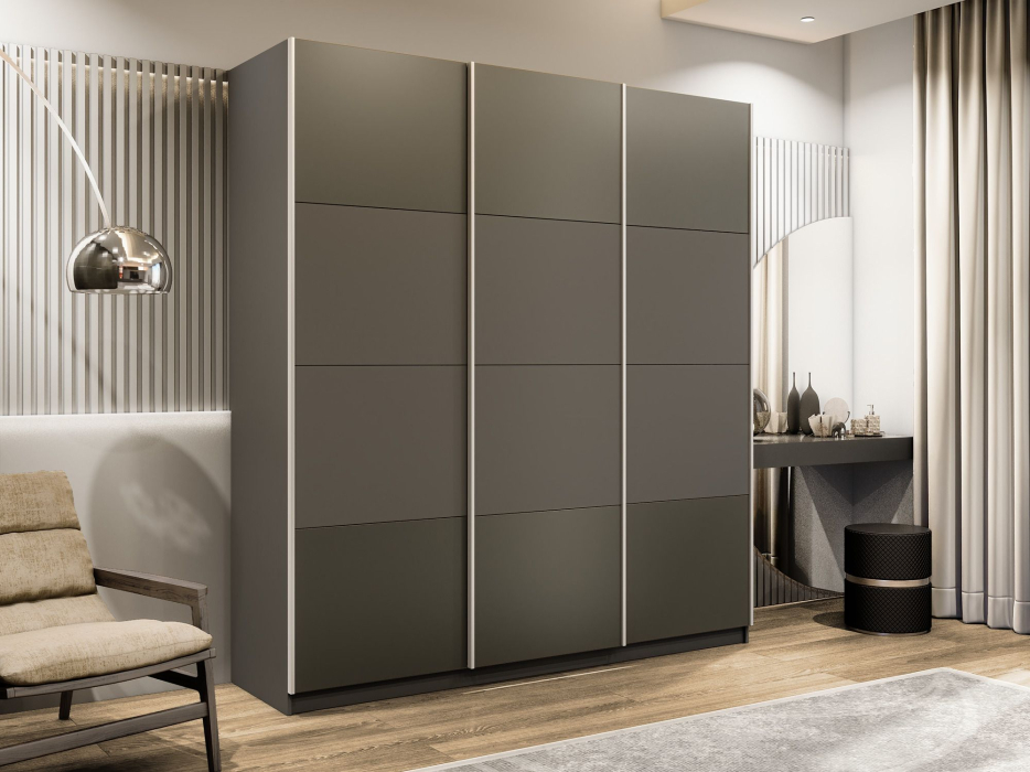 Шкафы-купе 3-х дверные, Шкаф-купе Эста 3-х дверный ДСП/Стекла хаки/Доводчик 270х66х240