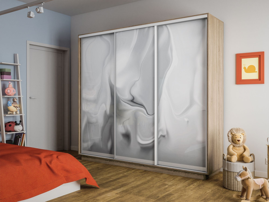 Шкафы-купе 3-х дверные, Шкаф-купе Экспресс 3-х дверный Фотопечать Шелк Стекла 180х60х240