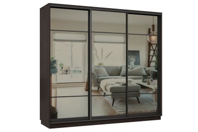 Шкаф-купе Премьер 60 (11ЗГ;11ЗГ;11ЗГ) фасады зеркало графит/трёхдверный/Профиль чёрный муар