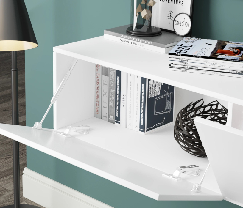 ТВ-тумбы, Тумба под ТВ Виго подвесная Модерн глянцевый МДФ белая большая