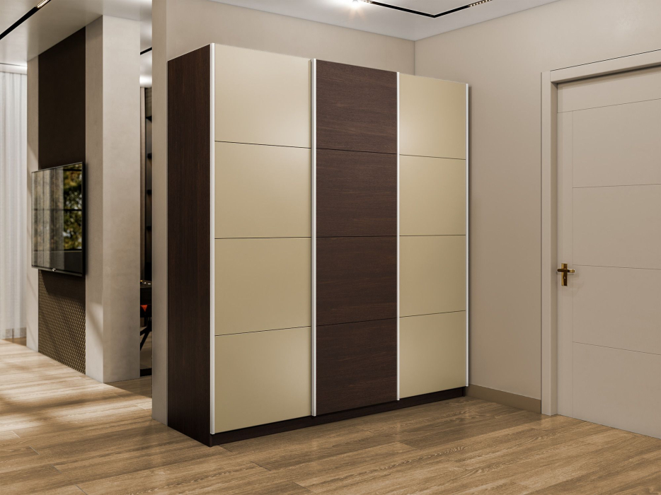 Шкафы-купе 3-х дверные, Шкаф-купе Эста 3-х дверный ДСП/Стекла фисташка/Доводчик 240х66х240