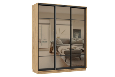 Шкаф-купе Премьер 24 (11ЗБ;11ЗБ;11ЗБ) фасады зеркало бронза/трёхдверный/Профиль чёрный муар