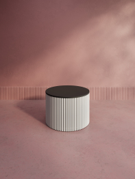 Стол круглый журнальный с белым металлическим подстольем TRUBIS Wood M 60