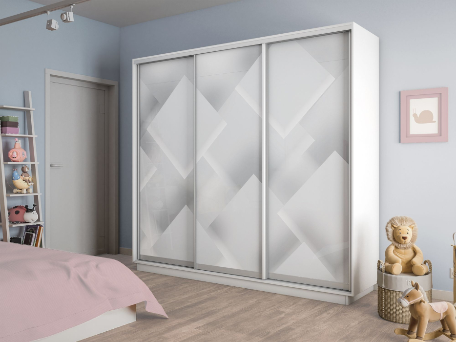 Шкафы-купе 3-х дверные, Шкаф-купе Экспресс 3-х дверный Фотопечать Квадрат Стекла 210х45х220