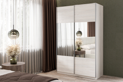 Шкаф-купе Smart 1422 2х дверный (фасады ЛДСП/зеркало) профиль серебро